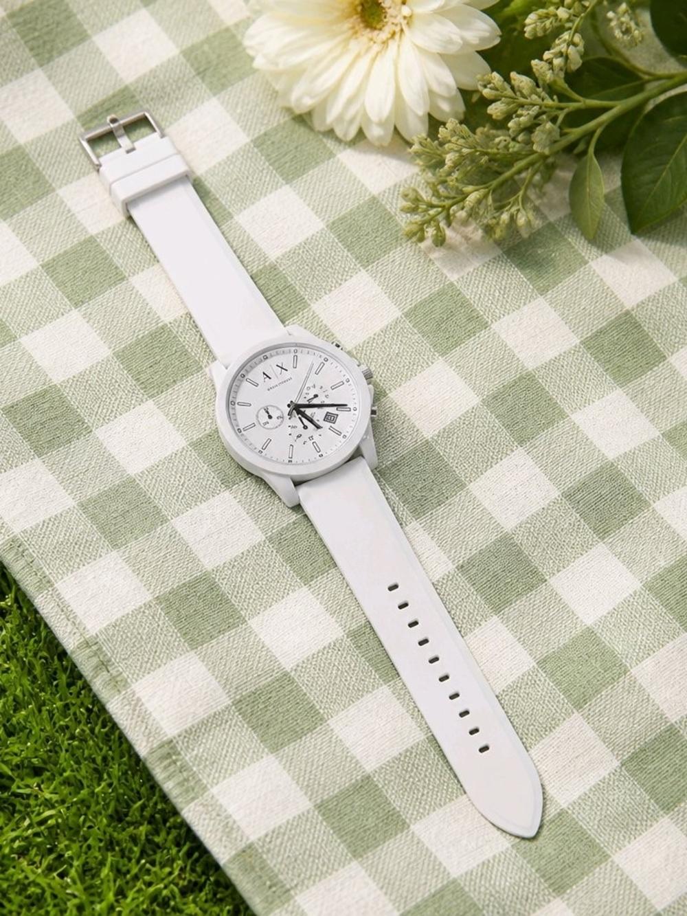 AX Armani Exchange White Silicone Chronograph Watch